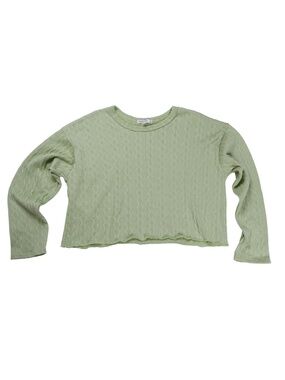 Antistar Sage Green Pointelle Knit Cropped Sweater Medium Long Sleeve